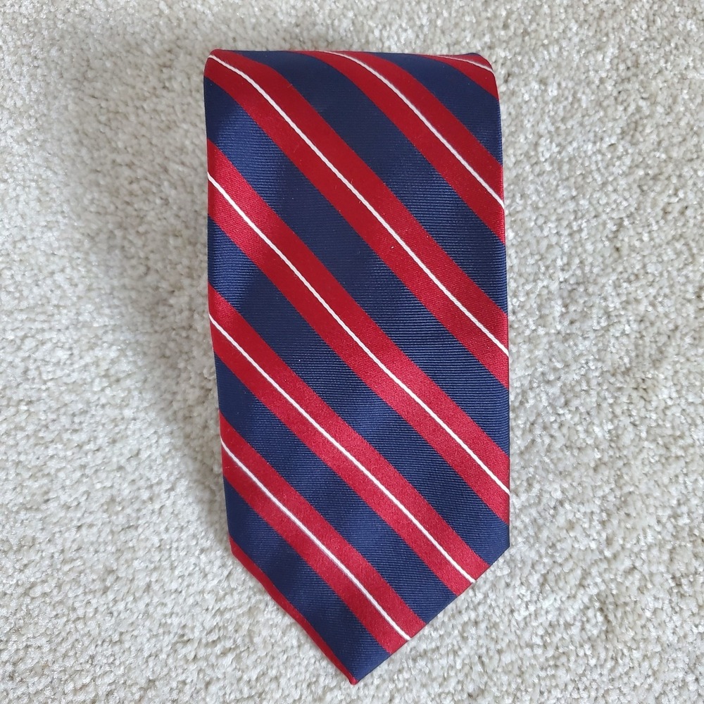 Jos A Banks Men's Neck Tie Navy Blue Red Stripe Executive Collection 60"